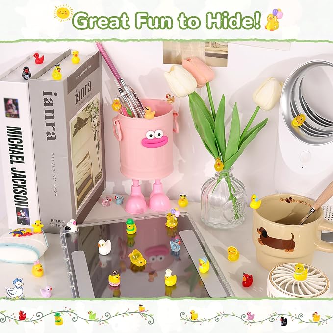 TINKRSTUFF 50PCS Mini Resin Animals Assorted Styles Cute Tiny Ducks,Miniature Duck Figures to Hide,Little Animal Bulk for Topper Desk Garden Dollhouse Landscape Aquarium Ornaments DIY Crafts & Decor
