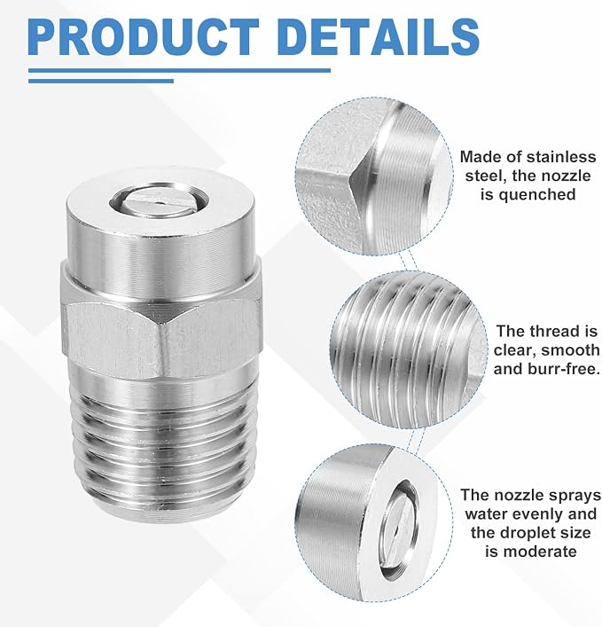 uxcell 2Pcs Pressure Washer Nozzle, Stainless Steel Thread Nozzles Tips, Universal Replacement for Undercarriage Cleaner Water Broom, 1/4 Inch NPT Male, 25 Degree 030 Orifice