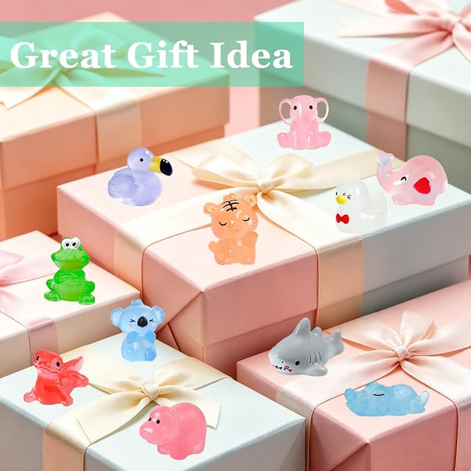 50 Pcs Luminous Mini Resin Animals Variety Pack, No Duplicates | Waterproof, Fade-Resistant DIY Craft Supplies for Fairy Garden, Aquarium, Terrarium