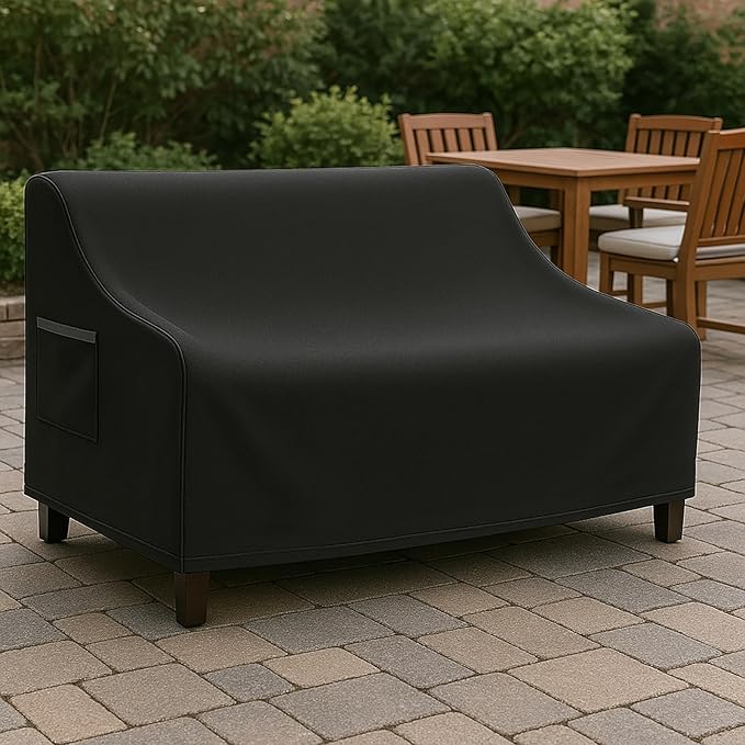 Waterproof Patio Loveseat Cover, 58.3W x 32.7D x 31H inches Heavy Duty 600D Weather-Resistant Outdoor Furniture Protector Black