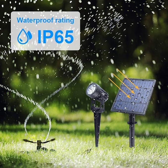 APONUO Metal Solar Spot Lights Outdoor with 9.8ft Cable Solar Powered Landscape Lighting Low Voltage IP65 Waterproof Auto On/Off for Outside Garden Yard Landscape Pathway Garage-Warm White(4-in-1)