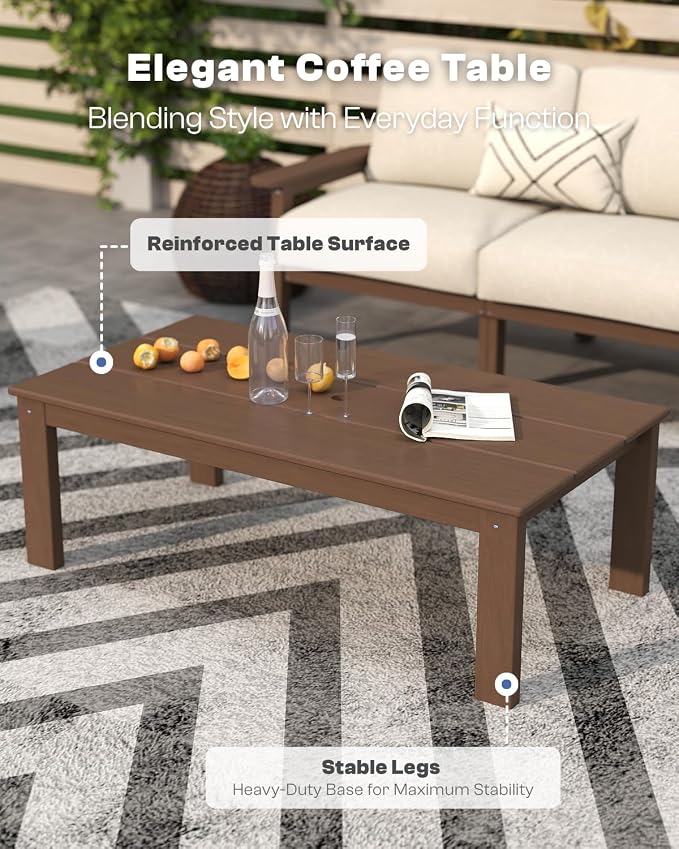 Patio Furniture Set with Washable Thick Beige Cushions, HDPE Outdoor Couch, All-Weather Outdoor Sectional Furniture, Patio Conversation Sets for Lawn, Garden, Porch (Brown Frame)
