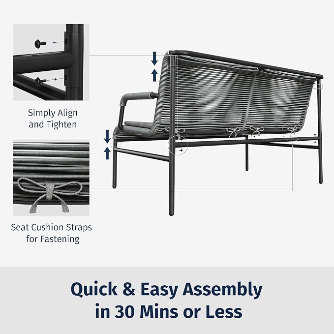 East Oak 4 Piece Patio Furniture Set, Outdoor Furniture with PE Wicker Rattan Chairs and Coffee Table, Modern Patio Conversation Set with Soft Pad for Garden, Backyard and Porch, Misty Grey
