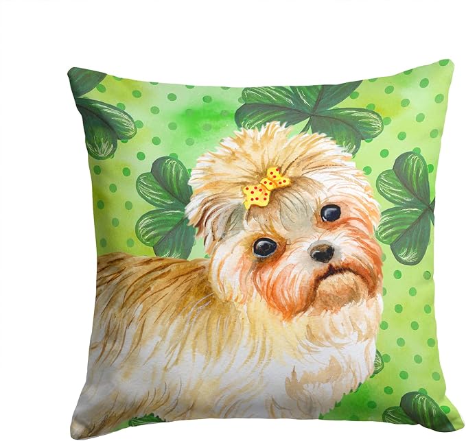 Caroline's Treasures BB9842PW1414 Morkie St Patrick's Fabric Decorative Pillow, Green Machine Washable, Indoor Outdoor Decorative Pillow for Couch, Bed or Patio, 14Hx14W