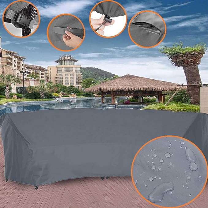 Patio Sectional Curved Sofa Protector Cover Waterproof Heavy Duty 420D Oxford Outdoor Sectional Curved Couch Sofa Furniture Covers with Windproof Reinforced Buckles (89.76x45.67x33.86in)