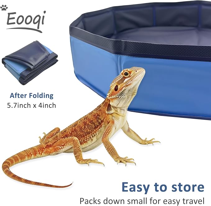 Eooqi Foldable Bearded Dragon Bathtub, Collapsible Reptile Bath Pool & Small Pet Water Tub, Portable Hard-Side Reptile Swimming Pool for Bearded Dragons, Hedgehogs and Hamsters (Blue, 19 x 3.5 in)