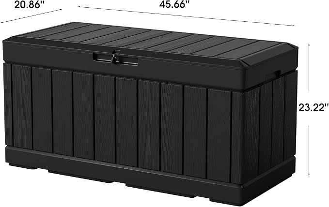 Greesum 82 Gallon Resin Deck Box, with Hydraulic Rod, Large Outdoor Storage for Patio Furniture, Garden Tools, Pool Supplies, Weatherproof, Lockable, Black