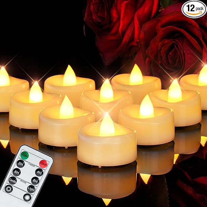 merrynights Remote Candles, 12 Pack Flameless Tea Lights Candle Battery Operated, 400+Hours LED Tea Lights with Remote, Timer Battery Votive Candle for Holidays Wedding Home