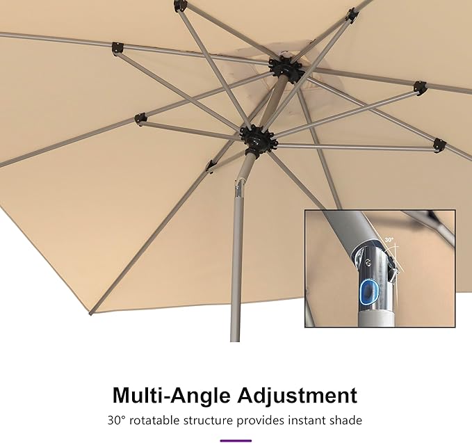 PURPLE LEAF 8' x 8' Square Patio Umbrella with Tilt Adjustment, Outdoor Table Umbrella Champagne Aluminum Frame, Market Umbrella Pool Umbrella for Deck Garden, Patio, or Lawn