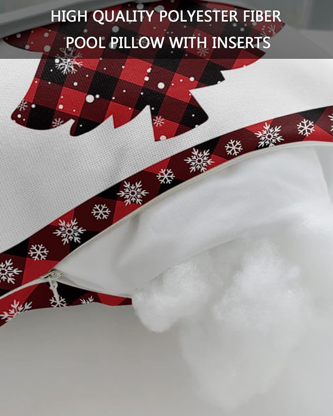 Outdoor Pillows Covers with Inserts Christmas Red Black Buffalo Check Plaid Waterproof Recliner Pillow with Adjustable Strap Throw Pillows for Patio Furniture Pool Lounge Chair, 11x16 inch, 1PCS