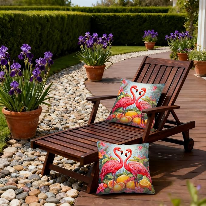 Flamingos Lemon Summer Fruit Outdoor Throw Pillow Covers 20x20 Inch Set of 2 Waterproof Decorative Square Pillowcases Cushion Cases for Patio Couch Garden Furniture Sofa