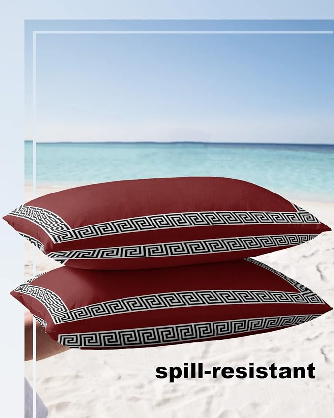 Prime Leader Outdoor Waterproof Pillow Covers Set of 2, Chinese Style Pattern Red Background Patio Throw Pillow Covers, Decorative Cushion Case for Couch Sofa Furniture Garden, 20x12 Inch