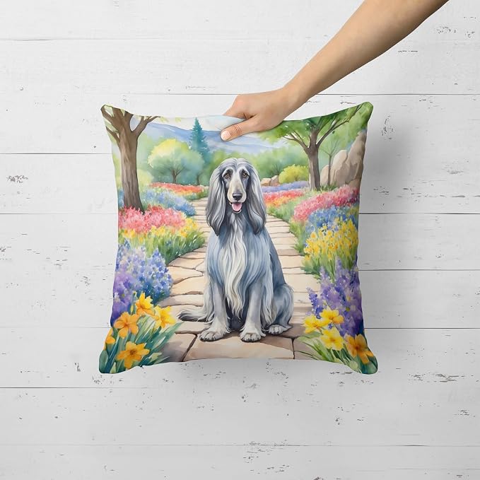 Caroline's Treasures Afghan Hound Spring Garden Throw Pillow Machine Washable, Indoor Outdoor Decorative Pillow for Couch, Bed or Patio, 18Hx18W
