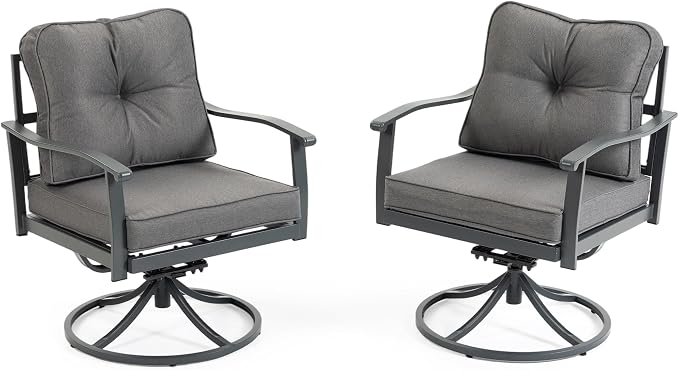 Patio Swivel Rocker Chairs Set of 2, Outdoor Patio Conversation Sets with Rocking Armchairs, Swivel Rocker Chairs, Porch Dark Grey