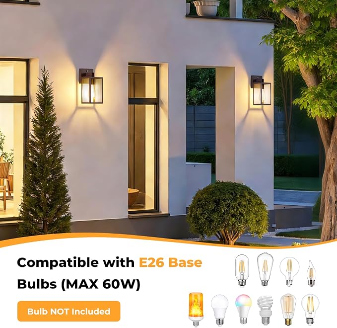 1-Pack Dusk to Dawn Outdoor Wall Sconce, Dark Chocolate | Waterproof Wall Mount Lantern, Exterior Porch Wall Light, Weatherproof, Wide Outdoor Use, Doorway Garage Yard
