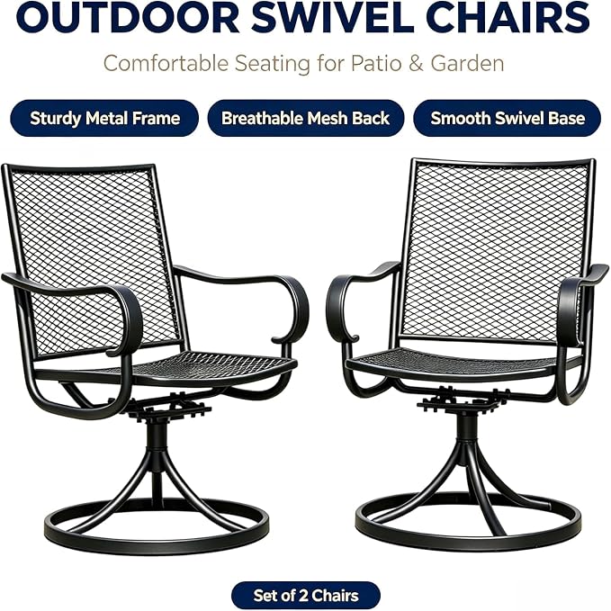 Outdoor Swivel Rocker Dining Chair Set of 6, All Weather Patio Dining Chair with Textilene High Back and Metal Frame, Backyard, Lawn Garden and Deck Porch Patio Furniture Set