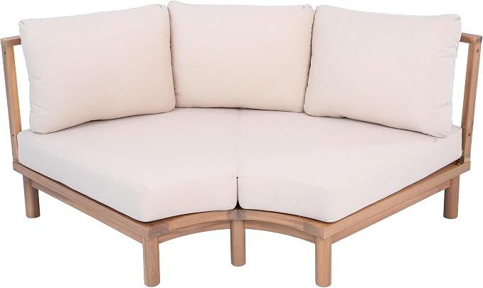 Christopher Knight Home Gemsy 118" Acacia Wood Outdoor Patio Furniture Set with Cushion, Outdoor Half Moon Curved Sectional Sofa Set with Coffee Table, Patio Sectional Sofa Set, Beige+Light Teak