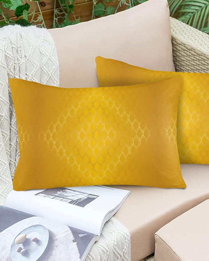 Prime Leader Outdoor Waterproof Pillow Covers Set of 2, Retro Gold Gradient Geometric Abstract Art Patio Throw Pillow Covers, Decorative Cushion Case for Couch Sofa Furniture Garden, 20x12 Inch