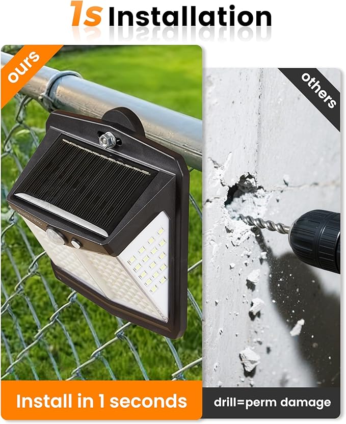 128LED Magnetic Solar Lights Outdoor, Bright Motion Sensor Outdoor Lights with Strong Magnets, Ip65 Waterproof Solar Lights for Chain Link Fence, Patio, Yard, Camper, RV(1Pack)