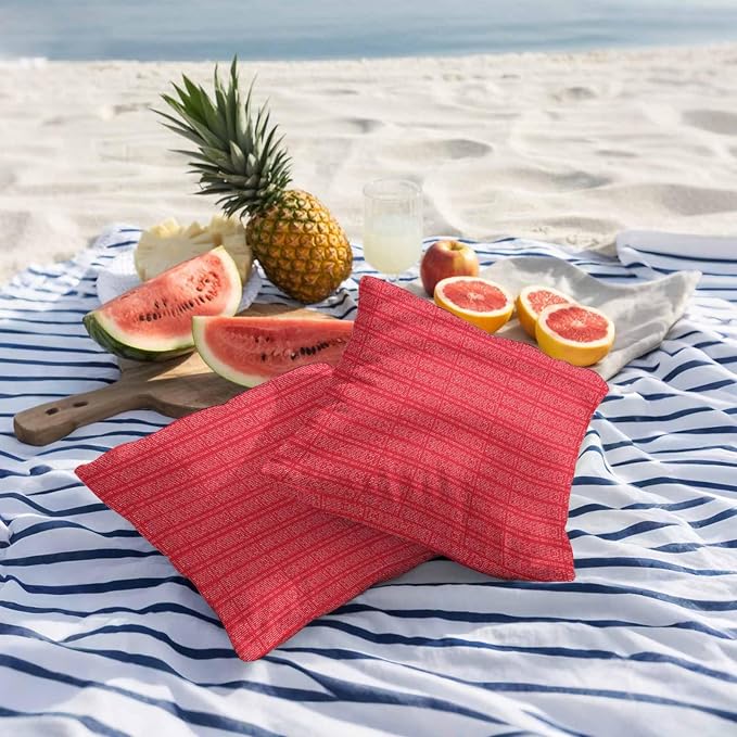 Outdoor Waterproof Throw Pillow Covers Set of 2 Red Stripes Grain Pillowcases 26x26 Inches Solid Color Decorative Pillows Cushion Case Patio Pillows for Couch Bed Chair Garden