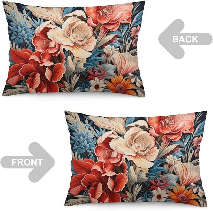 Decorative Pillows Tropical Flower Leaves Pillow Cases Tropical Red Hibiscus Flower Lumbar Pillow Case Cushion with Hidden Zipper Soft Cozy Decorations Supplies for Sofa Couch 16 "x24