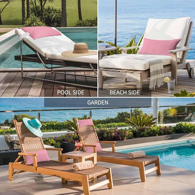 Pink Outdoor Lumbar Pillow 11x16 Inch, Farmhouse Solid Pink Color Modern Art Waterproof Throw Pillow Covers with Insert, Decorative Chair Cushions for Patio Garden Recliner