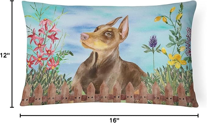 Caroline's Treasures CK1271PW1216 Doberman Pinscher Spring Canvas Fabric Decorative Pillow Machine Washable, Indoor Outdoor Decorative Pillow for Couch, Bed or Patio, 12HX16W