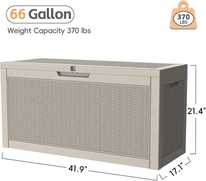 LubanNese Outdoor Storage Box, 66 Gallon Deck Box Waterproof, Outdoor Storage Bin for Patio Furniture Cushion, Garden Supply, Weatherproof, Lockable, Grey