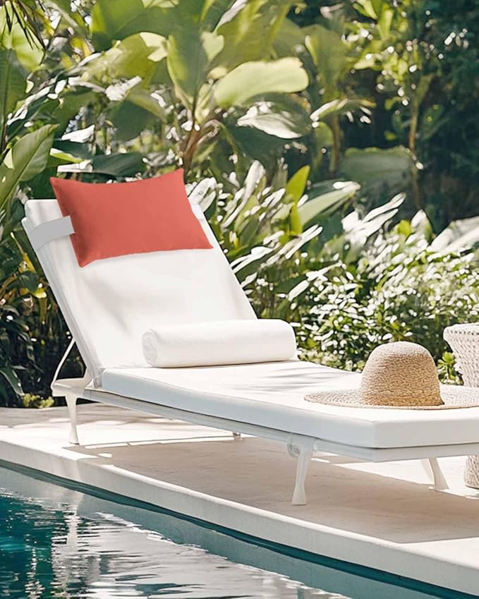 Outdoor Pillow for Lounge Chair with Strap & Insert Coral Red Recliner Head Pillow Gradient Gradual Color Waterproof Headrest Patio Lumbar Pillows for Beach Pool Office Chaise Chair 11x16 Inch