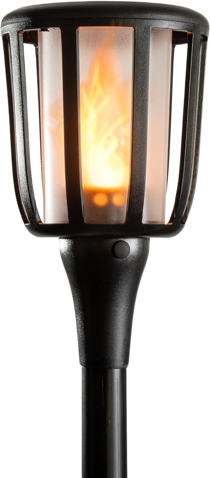 FoxFlame Solar Landscape Lights Rustic - Realistic Flickering Flame Patented LED, Adjustable Height, Pathway Lights Solar Powered Torch with Poles for Garden, Yard, and Patio Decor (4 Pack)