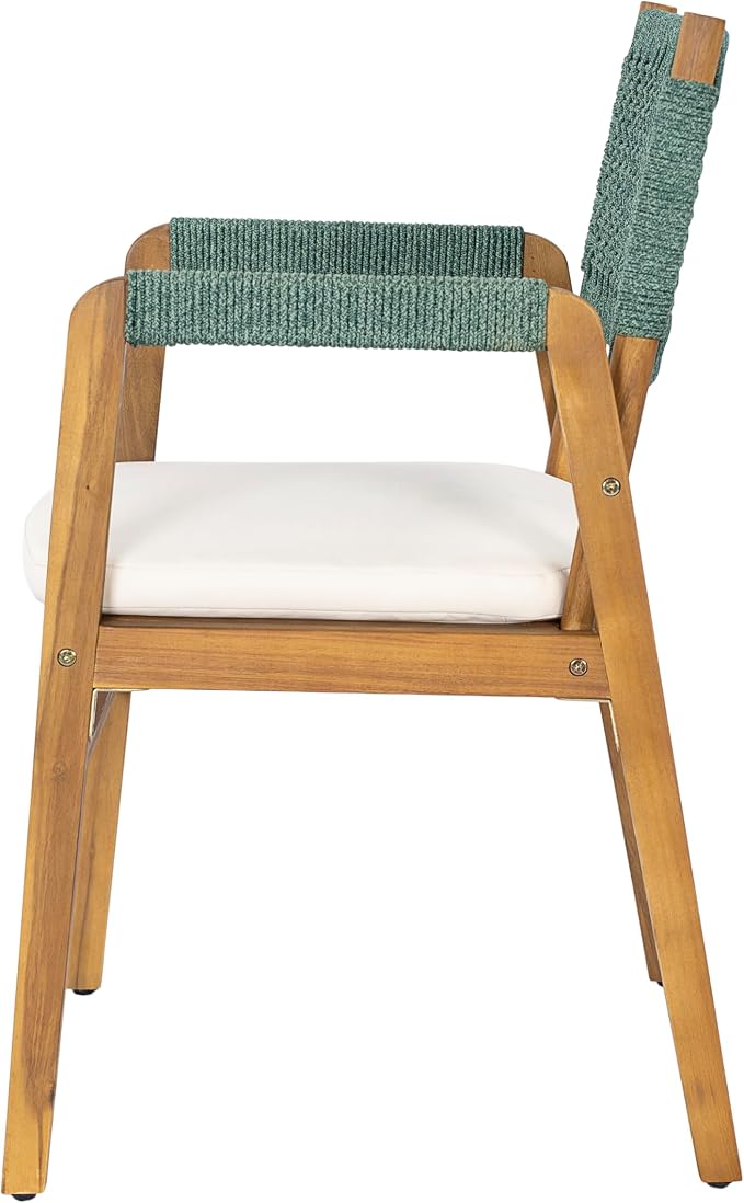 Christopher Knight Home Terri Acacia Wood Patio Dining Set for 6, Solid Wood Outdoor Dining Table Set for 6, 7 Piece Outdoor Dining Set with Rectangular Table and Woven Rope Accents, Teak+Beige+Green