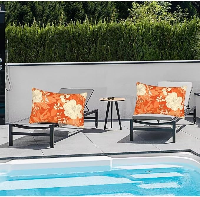 Outdoor Pillows White Pillow Covers 16x24 Inch Set of 2 Throw Pillow Covers, Orange Throw Pillows, Rectangular Lumbar Pillows Cushion Covers Decorative Pillows for Couch Garden Patio Furniture J215