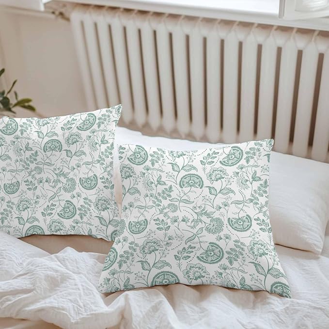 Summer Turquoise Flower Outdoor Pillow Covers 20x20in Pack of 2 Waterproof Pillowcase Retro Farmhouse Pastoral Botanical Decorative Throw Cushion Case for Patio Couch Sofa