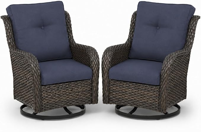 HUMMUH 2-Piece Patio Swivel Rocker Chairs Set, Wicker Outdoor Seating | 50,000 BTU fire pit, powder-coated steel frame, PE wicker, 360-degree swivel, 4-inch thick sponge cushions