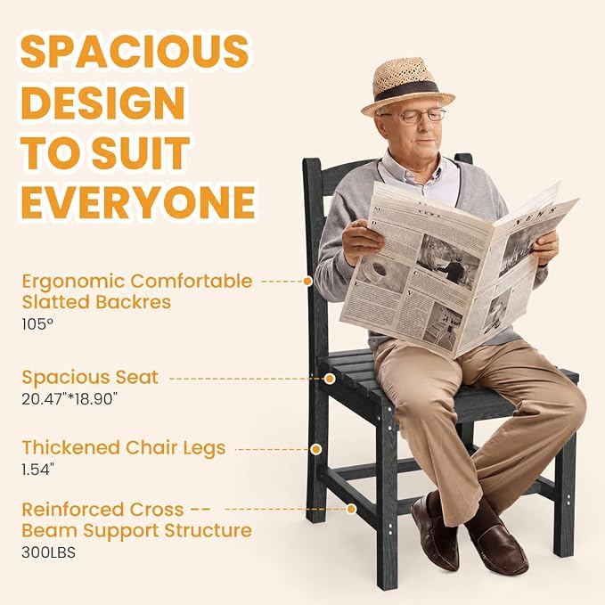 Pamapic 5 PCS Round Outdoor Dining Set, HDPE Outdoor Table and Chairs with 105° Ergonomic Backrest, Wood Grain Patio Dining Table with Umbrella Hole, Gray