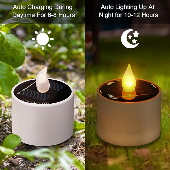 Solar Tea Lights Outdoor Waterproof - 8 Pack Rechargeable Flickering Candle Lights Solar Powered Reusable LED Candles Flameless Lamp Nightlights for Lanterns Garden Camping Home Decor, 2.3''x2.1''