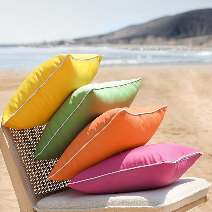 Phantoscope Pack of 2 Outdoor Waterproof Solid Throw Decorative Pillow Cover Decorative Square Outdoor Pillows Cushion Case Patio Pillows for Couch Tent, Orange 12x20 inches 30x50 cm