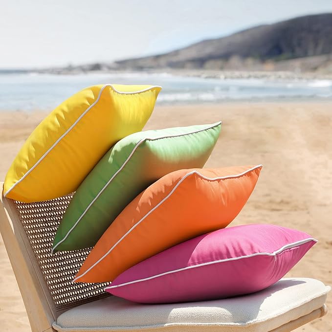 Phantoscope Pack of 2 Outdoor Waterproof Solid Throw Decorative Pillow Cover Decorative Square Outdoor Pillows Cushion Case Patio Pillows for Couch Tent, Orange 20x20 inches 50x50 cm