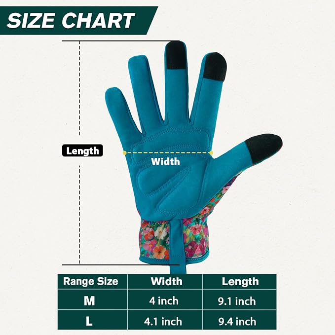 Gardening Gloves for Women, Touchscreen Printed Thorn-Proof | Non-Slip Work Gloves, Ideal Gift for Gardeners, Suitable for Yard Landscaping, Planting & Outdoor Gardening