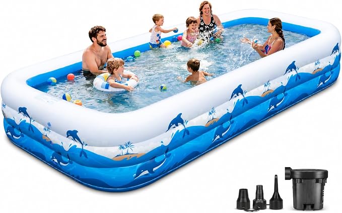 Extra Large Family Inflatable Pool, 130" x 72" x 22" Blow Up Pool for Kids & Adults, Thick PVC Kiddie Swimming Pool for Backyard Summer Fun