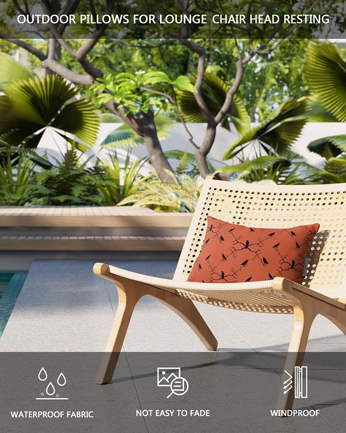 Outdoor Pillows Covers with Inserts Halloween Black Crow on Branch Orange Waterproof Recliner Pillow with Adjustable Strap Throw Pillows for Patio Furniture Pool Lounge Chair, 11x16 inch, 1PCS