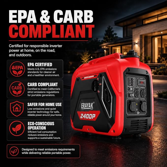 ERAYAK 2400W Portable Inverter Generator for Home Use, Super Quiet Small Generator for Camping Outdoor Emergency Power Backup, Gas Powered Engine, EPA, ECO Mode