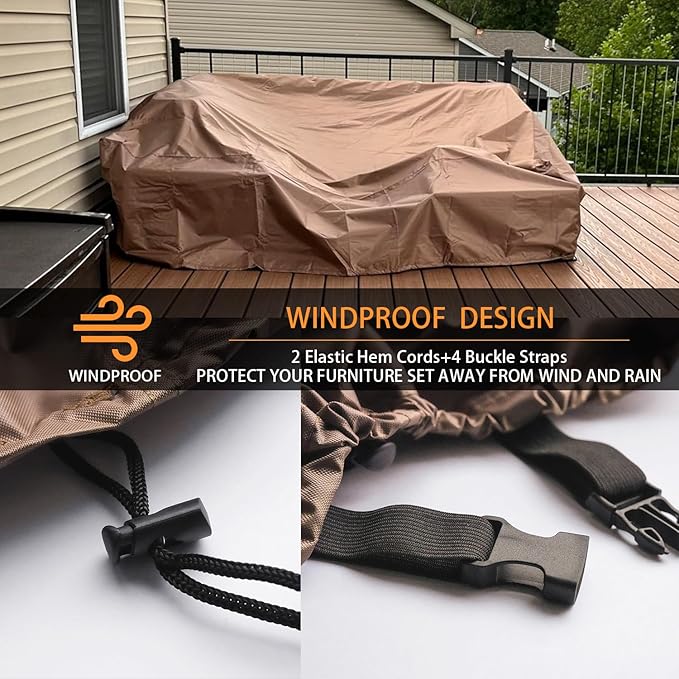 Patio Furniture Covers Waterproof Outdoor Furniture Cover Heavy Duty Outdoor Sectional Sofa Couch Cover Outside Dining Set Table and chairs Covers Heavy Duty 110" L x 74.5" W Brown