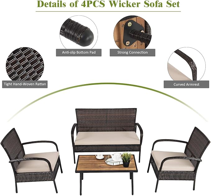 COSTWAY 8PCS Patio Rattan Furniture Set Outdoor Conversation Set Coffee Table w/Cushions