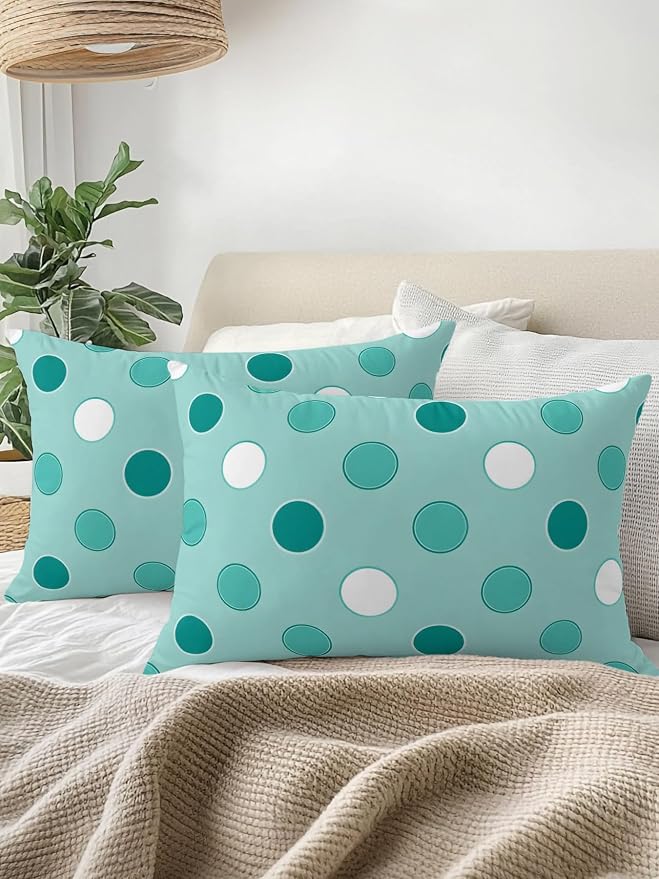 Waterproof Outdoor Pillow 1 Pack Teal Polka Dots Decorative Throw Pillows Cover & Insert 20x12 Inch Lumbar Pillowcase Funny Circles Spots Pillows for Couch Sofa Bed Patio Furniture Indoor Outdoor