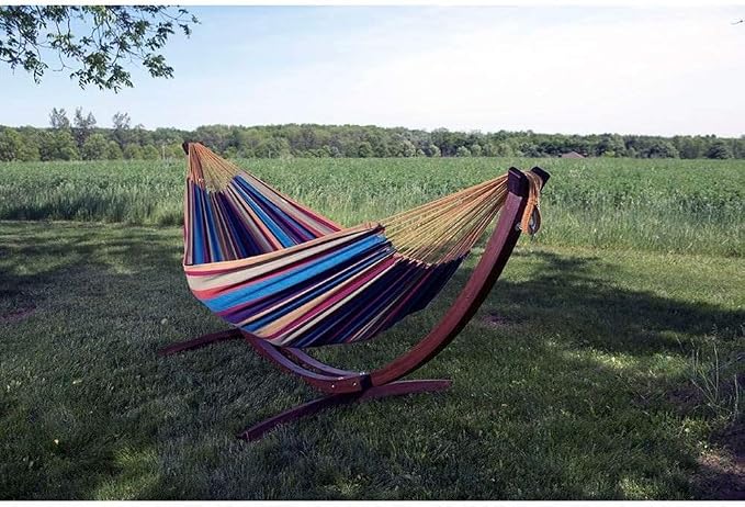 Vivere C8SPCT Double Cotton 2-Person Hammock with Solid Pine Stand, Tropical
