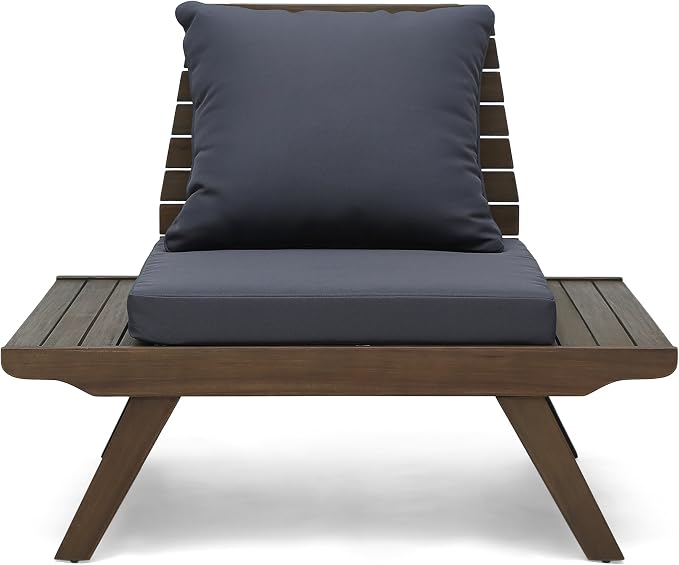Christopher Knight Home Sedona Outdoor Acacia Wood 4 Seater Chair Loveseat Cushions Chat Patio Furniture Conversation Sets with Coffee Table, 37 "W x 28.25 "D x 29.5 "H, Gray + Dark Gray