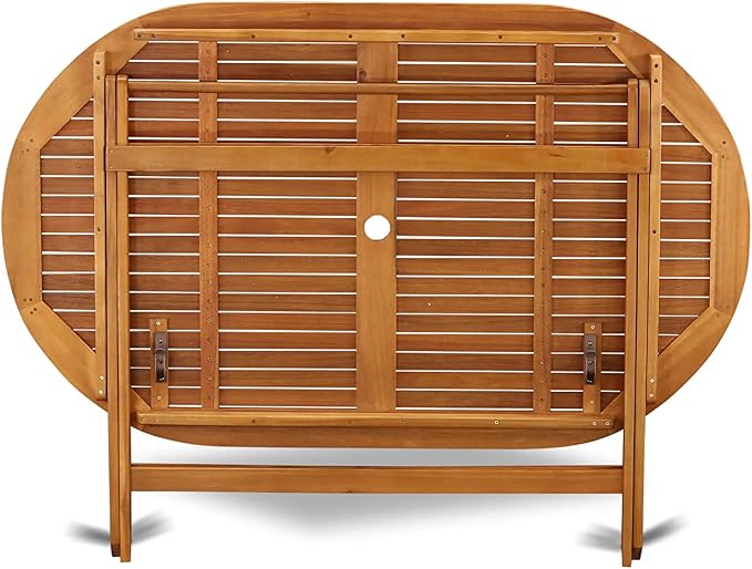 East West Furniture DIFM7CWNA 7 Piece Patio Dining Set Includes an Oval Outdoor Acacia Wood Table and 6 Folding Side Chairs, 36x60 Inch, Natural Oil