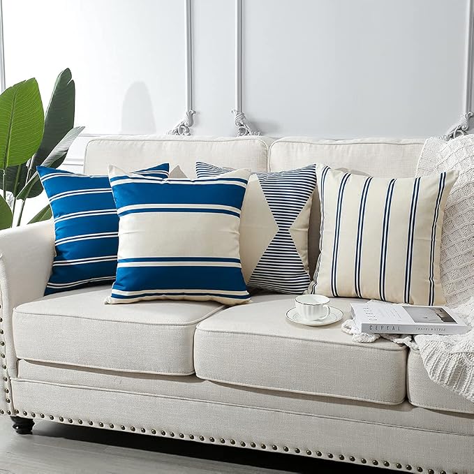 OTOSTAR Waterproof Outdoor Pillow Covers 18x18 Inch Modern Geometry Decorative Throw Pillow Cases Square Cushion Case Pack of 4 Garden Throw Pillow Covers for Patio Furniture Couch Tent (Navy Blue)
