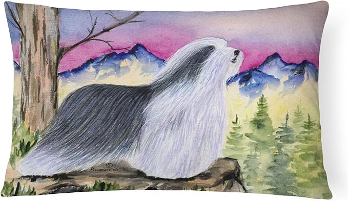 Caroline's Treasures SS8338PW1216 Bearded Collie Canvas Fabric Decorative Pillow Machine Washable, Indoor Outdoor Decorative Pillow for Couch, Bed or Patio, 12HX16W